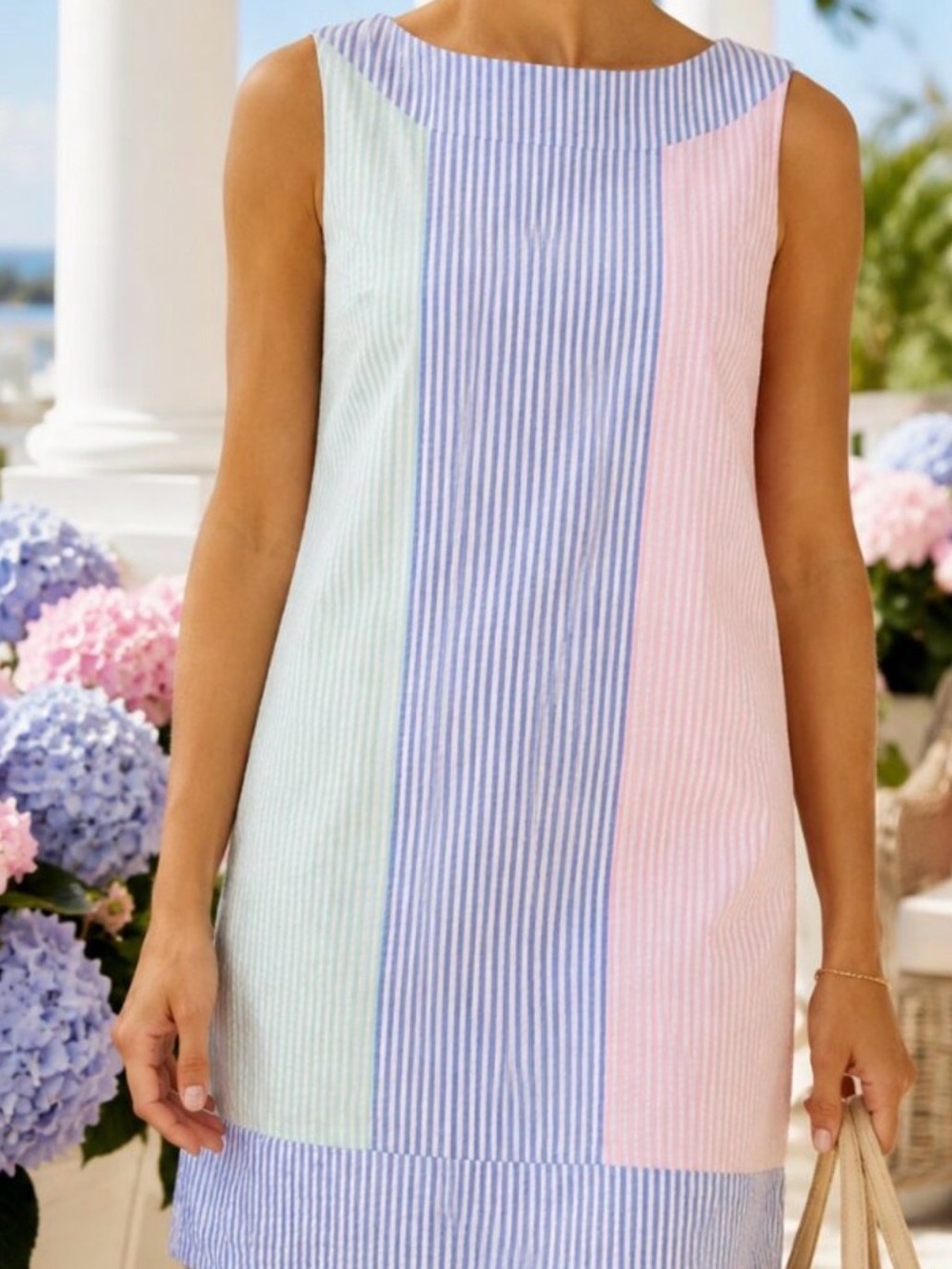 Vineyard Vines Pastel Striped Sleeveless Shift Dress - Pink, Blue, Mint